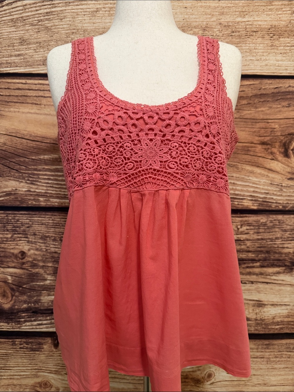 LOFT Coral Crochet Yoke Tank Top